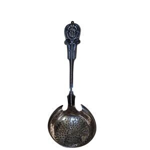 WOOD & HUGHES Coin Silver Serving Ladle / Sifter MEDALLION 3D face. Rare 1870s